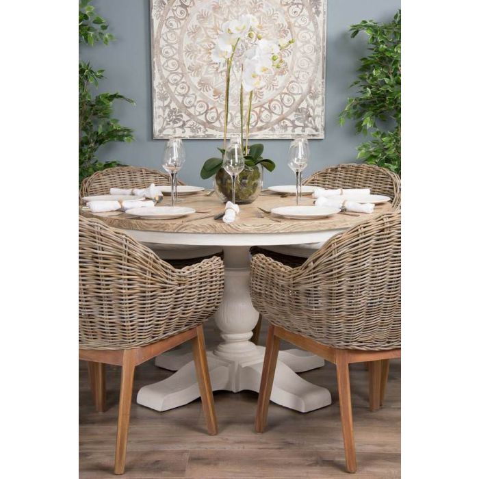 1.3m Country Pedestal Dining Table with 6 Scandi Armchairs - 4