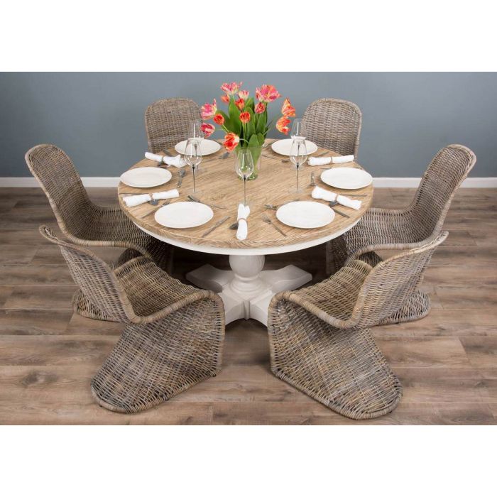 1.3m Country Pedestal Dining Table with 6 Stackable Zorro Chairs - 1