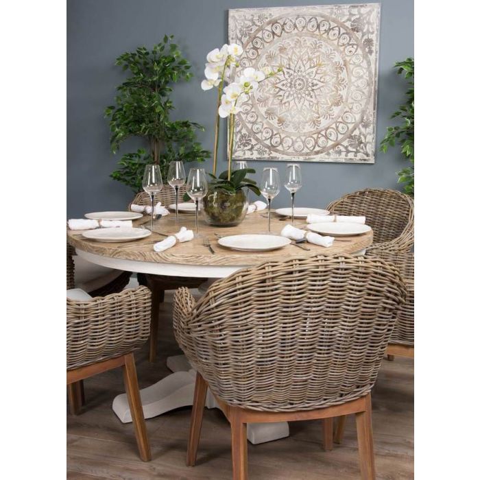 1.3m Country Pedestal Dining Table with 6 Scandi Armchairs - 7