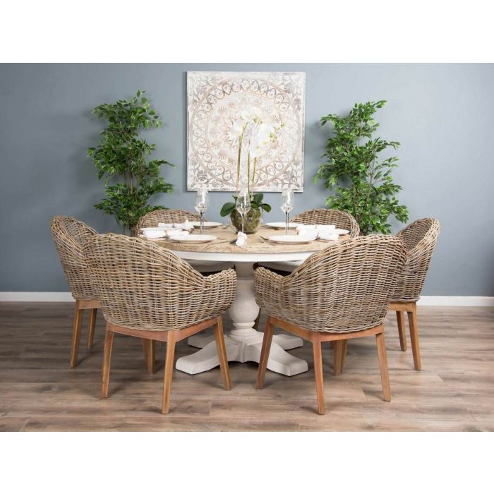 1.3m Country Pedestal Dining Table with 6 Scandi Armchairs - 8