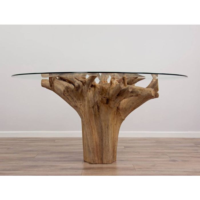 1.5m Reclaimed Teak Flute Root Circular Dining Table with 6 Stackable Zorro Chairs - 4