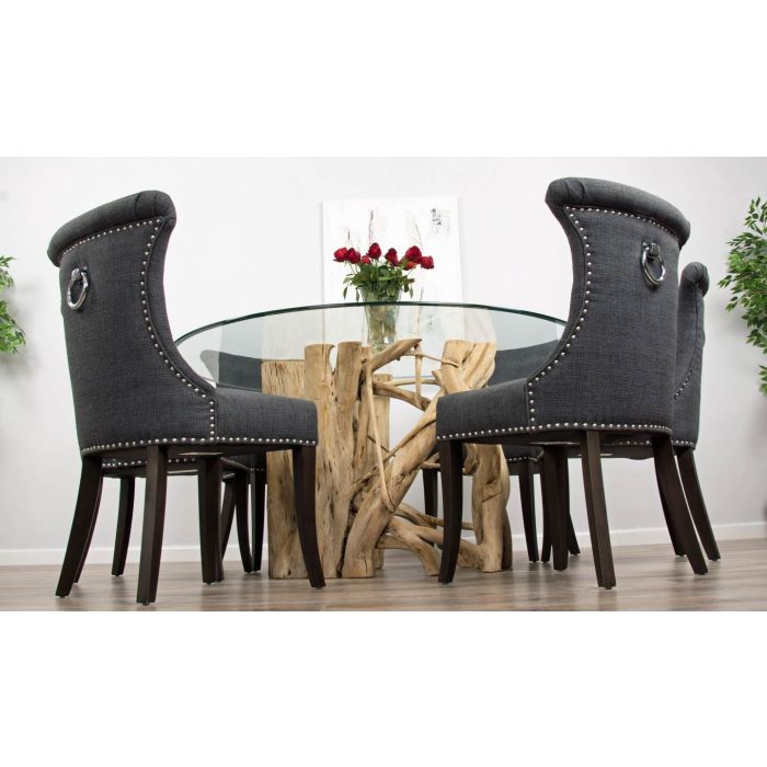 1.5m Java Root Circular Dining Table with 6 Dove Grey Windsor Ring Back Dining Chairs  - 3