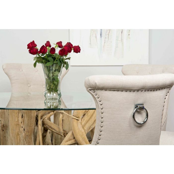 1.5m Java Root Circular Dining Table with 6 Natural Windsor Ring Back Dining Chairs - 2