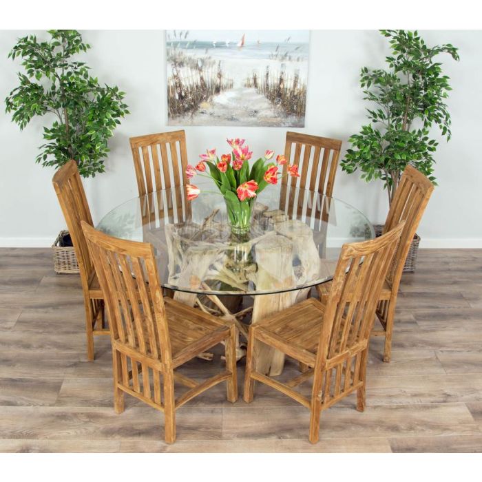 1.5m Java Root Circular Dining Table with 6 Santos Chairs - 7