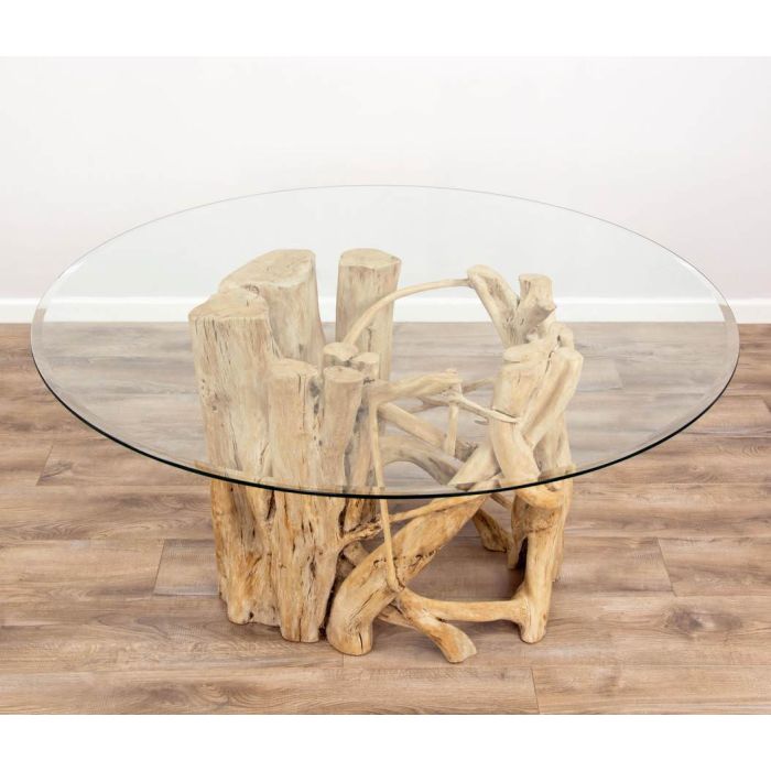 1.5m Java Root Circular Dining Table with 6 Natural Windsor Ring Back Dining Chairs - 6