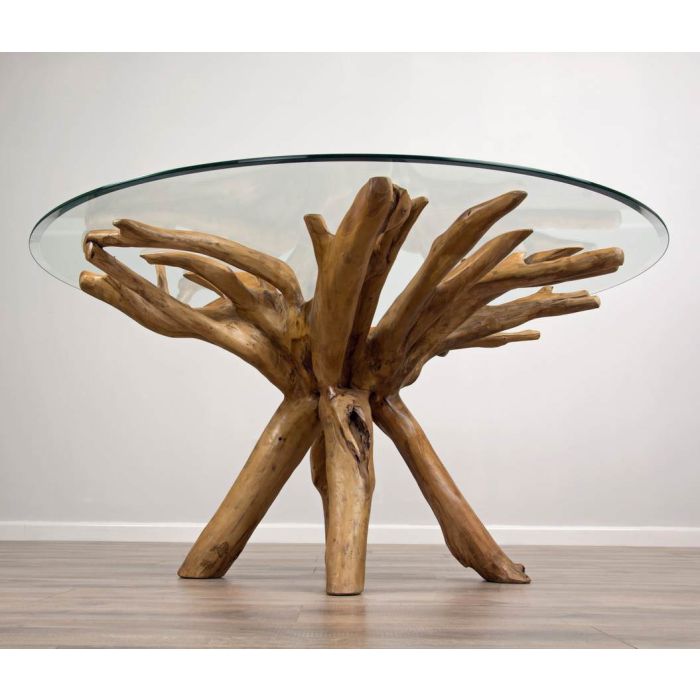 1.5m Reclaimed Teak Root Circular Dining Table with 6 Latifa Chairs  - 12