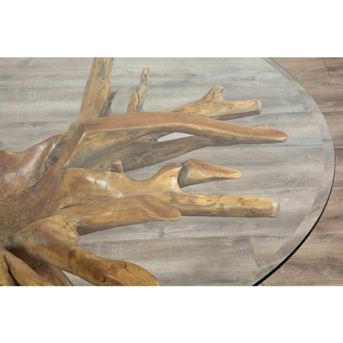 1.5m Reclaimed Teak Root Circular Dining Table with 6 Stackable Zorro Chairs  - 7