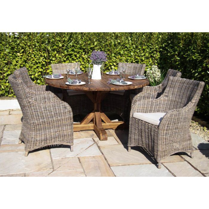1.5m Reclaimed Teak Outdoor Open Slatted Dartmouth Table with 6 Donna Armchairs - 1
