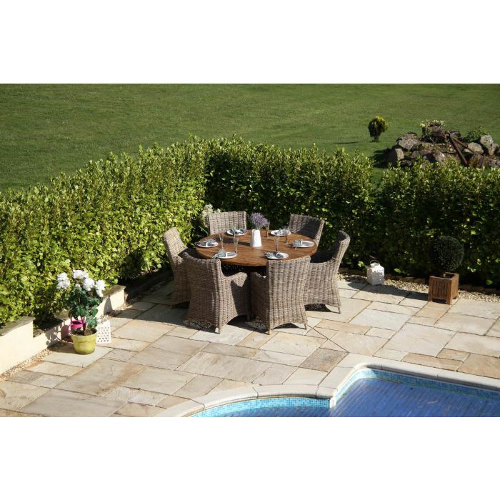 1.5m Reclaimed Teak Outdoor Open Slatted Dartmouth Table with 6 Donna Armchairs - 3