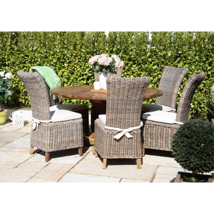 1.5m Reclaimed Teak Outdoor Open Slatted Dartmouth Table with 6 Latifa Chairs - 1