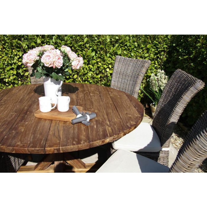 1.5m Reclaimed Teak Outdoor Open Slatted Dartmouth Table with 6 Latifa Chairs - 4