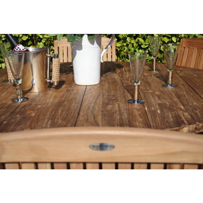 1.5m Reclaimed Teak Outdoor Open Slatted Dartmouth Table with 6 Marley Armchairs - 3