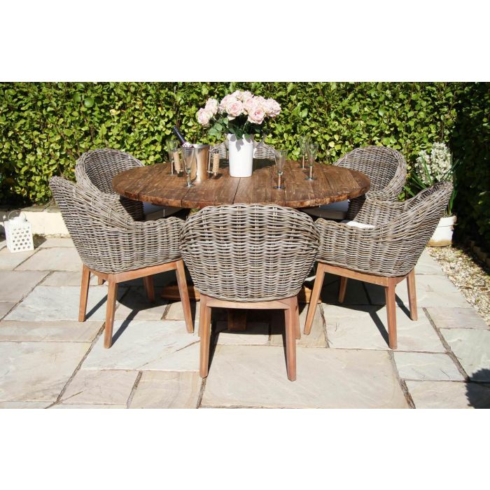 1.5m Reclaimed Teak Outdoor Open Slatted Dartmouth Table with 6 Scandi Armchairs - 4