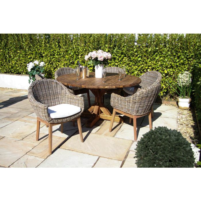 1.5m Reclaimed Teak Outdoor Open Slatted Dartmouth Table with 6 Scandi Armchairs - 3