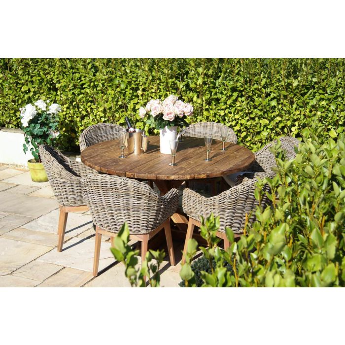 1.5m Reclaimed Teak Outdoor Open Slatted Dartmouth Table with 6 Scandi Armchairs - 5