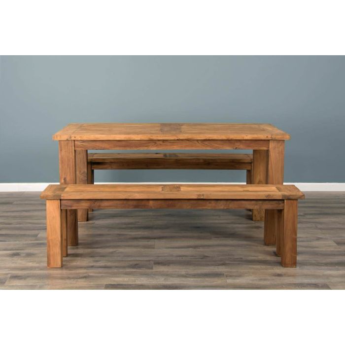 1.6m Reclaimed Teak Mexico Dining Table with 2 Backless Benches - 2