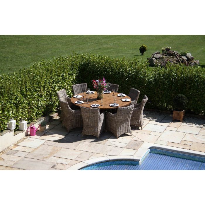 1.8m Reclaimed Teak Outdoor Open Slatted Dartmouth Table with 8 Donna Armchairs - 9