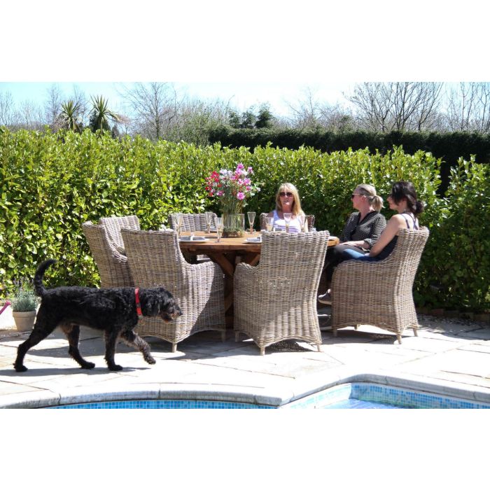 1.8m Reclaimed Teak Outdoor Open Slatted Dartmouth Table with 8 Donna Armchairs - 8