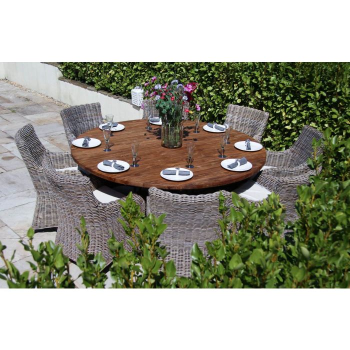 1.8m Reclaimed Teak Outdoor Open Slatted Dartmouth Table with 8 Donna Armchairs - 2