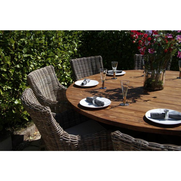 1.8m Reclaimed Teak Outdoor Open Slatted Dartmouth Table with 8 Donna Armchairs - 4
