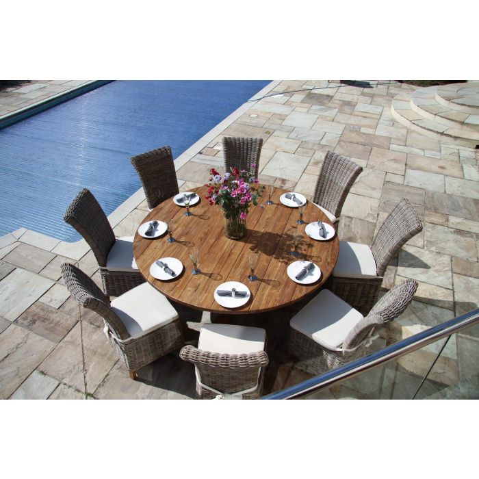 1.8m Reclaimed Teak Outdoor Open Slatted Dartmouth Table with 8 Latifa Chairs - 1