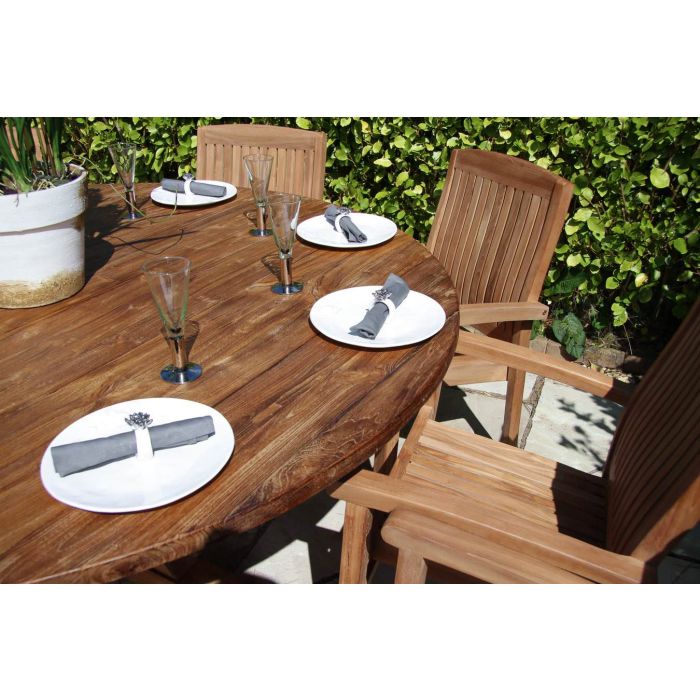 1.8m Reclaimed Teak Outdoor Open Slatted Dartmouth Table with 8 Marley Armchairs - 7