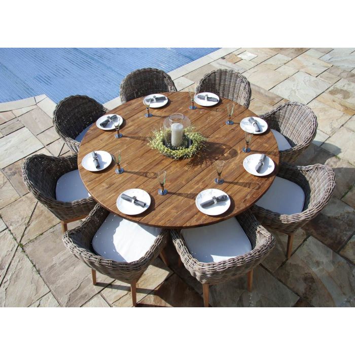 1.8m Reclaimed Teak Outdoor Open Slatted Dartmouth Table with 8 Scandi Armchairs - 1