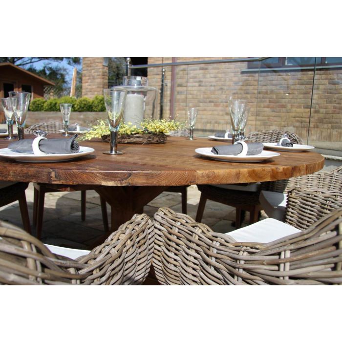 1.8m Reclaimed Teak Outdoor Open Slatted Dartmouth Table with 8 Scandi Armchairs - 5