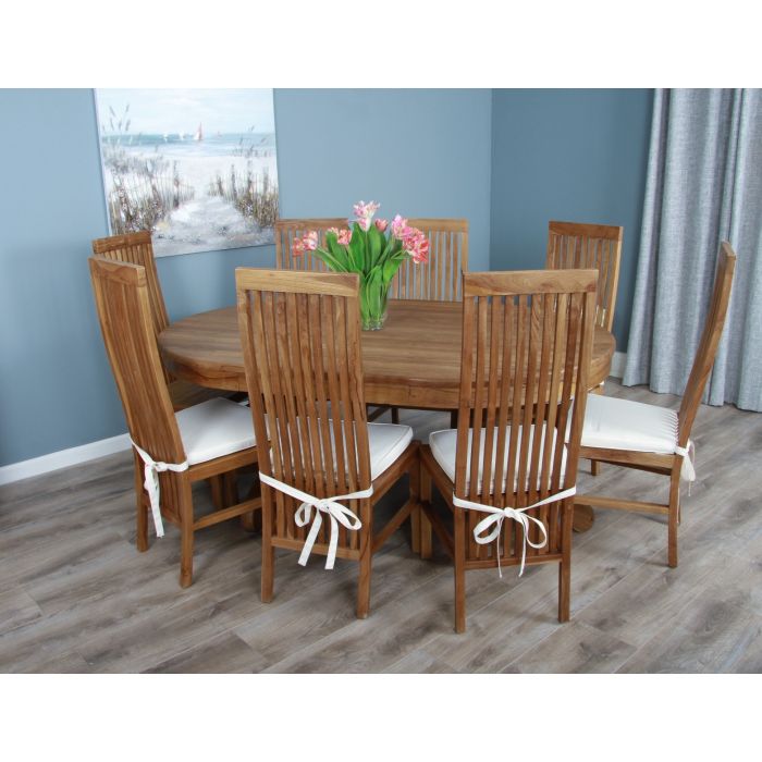 1.8m Reclaimed Teak Oval Pedestal Dining Table with 6 Vikka Chairs  - 10