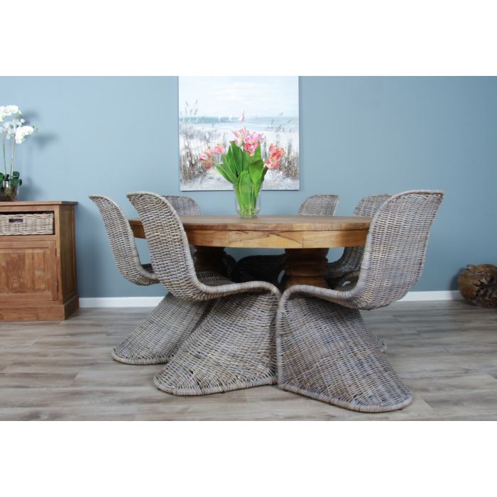 1.8m Reclaimed Teak Oval Pedestal Dining Table with 6 Zorro Chairs  - 3