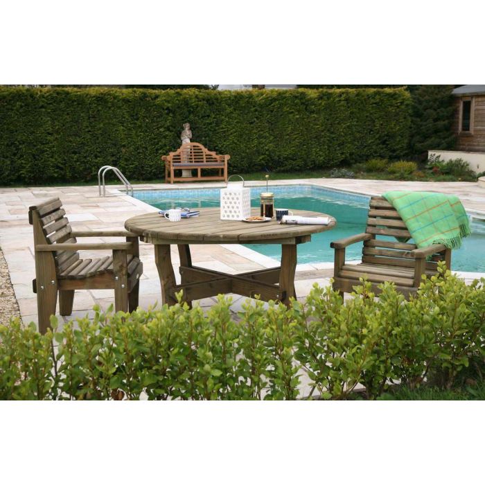 Douglas Fir Woodland Circular Table with 2 Woodland Armchairs - 1