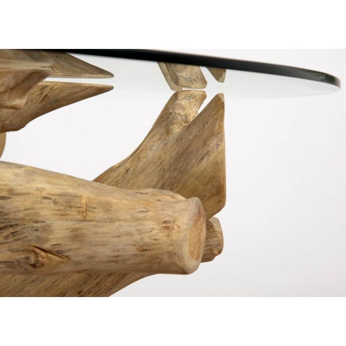 1.2m Reclaimed Teak Flute Root Circular Dining Table with 4 Scandi Armchairs - 22