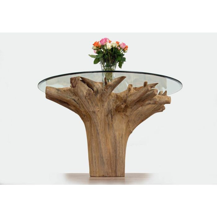 1.2m Reclaimed Teak Flute Root Circular Dining Table with 4 Santos Dining Chairs  - 21