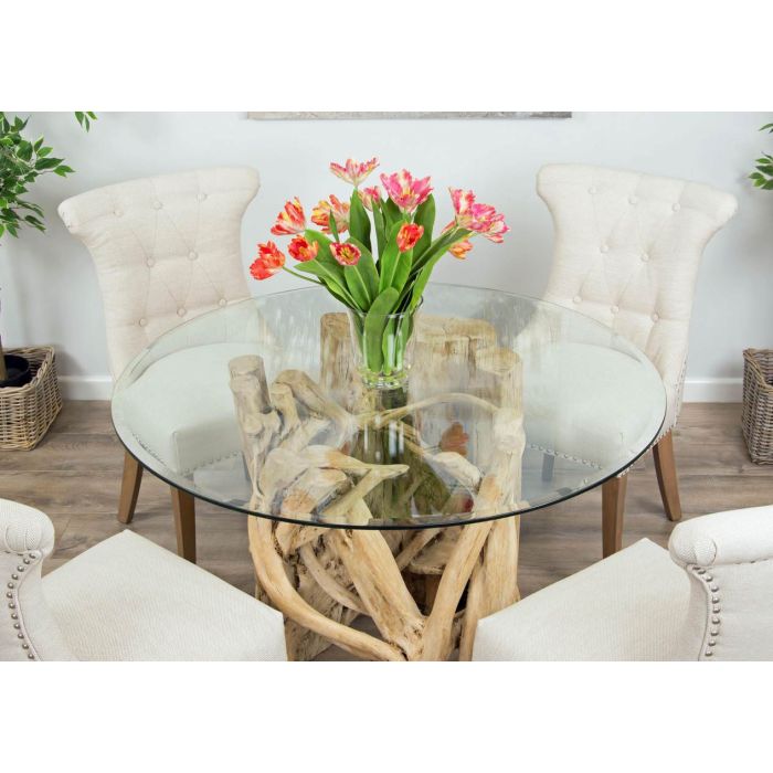 1.2m Java Root Circular Dining Table with 4 or 6 Natural Windsor Ring Back Dining Chairs  - 1