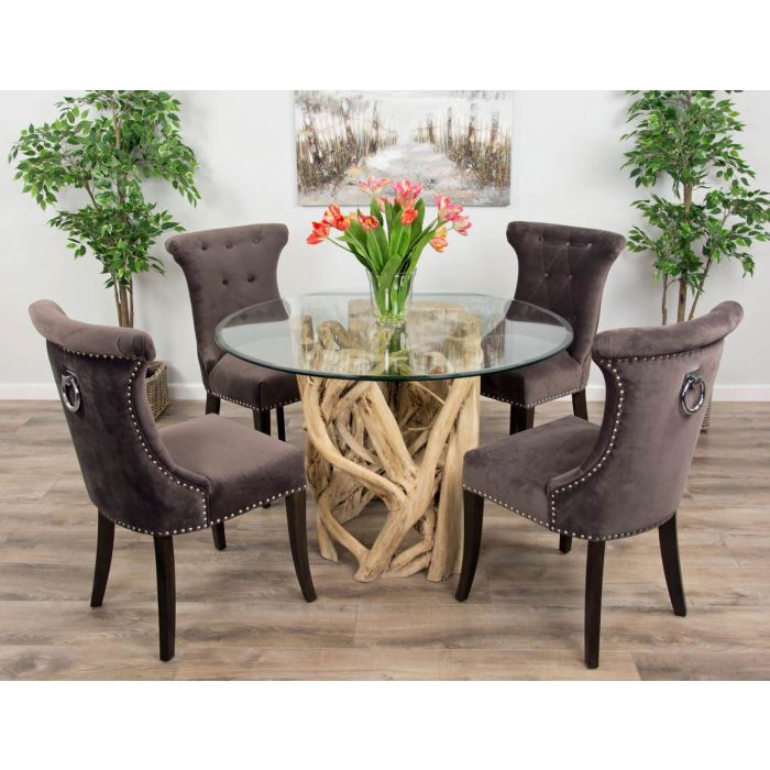 1.2m Java Root Circular Dining Table with 4 or 6 Velveteen Ring Back Dining Chairs  - 2