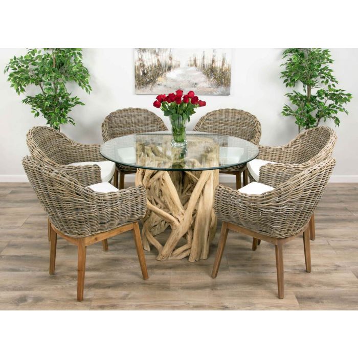 1.2m Java Root Circular Dining Table with 4 or 6 Scandi Armchairs - 7