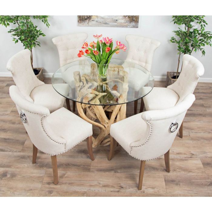1.2m Java Root Circular Dining Table with 4 or 6 Natural Windsor Ring Back Dining Chairs  - 8