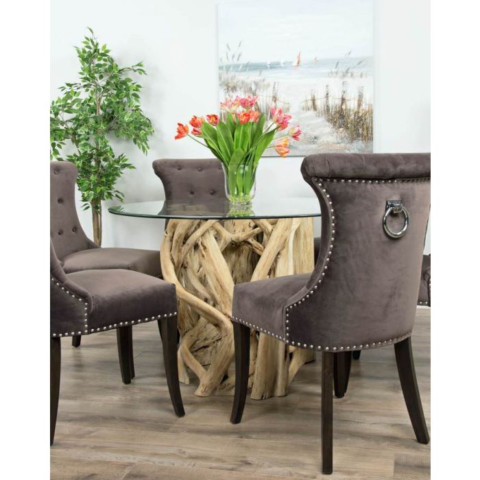 1.2m Java Root Circular Dining Table with 4 or 6 Velveteen Ring Back Dining Chairs  - 7