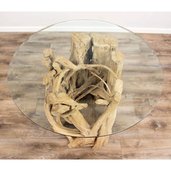 1.2m Java Root Circular Dining Table with 4 or 6 Natural Windsor Ring Back Dining Chairs  - 12