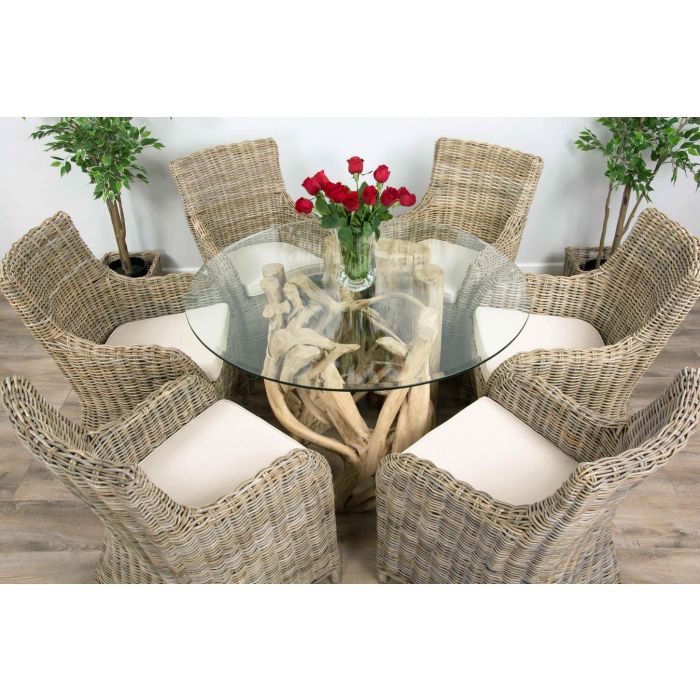 1.2m Java Root Circular Dining Table with 4 or 6 Donna Armchairs - 9