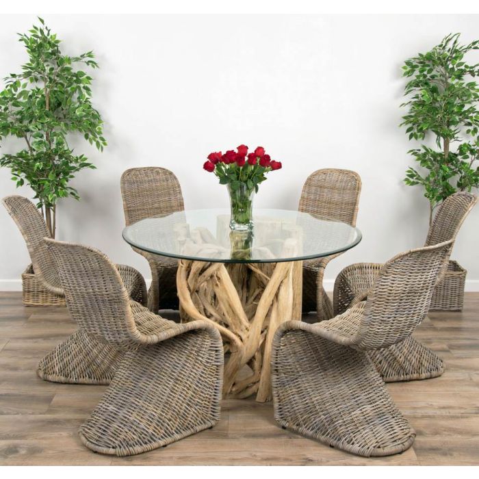 1.2m Java Root Circular Dining Table with 4 or 6 Stackable Zorro Chairs - 5