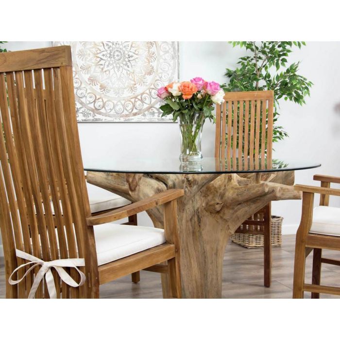 1.2m Reclaimed Teak Flute Root Circular Dining Table with 4 Vikka Armchairs - 4