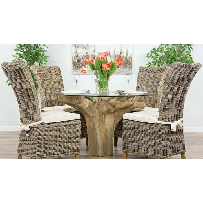 1.2m Reclaimed Teak Flute Root Circular Dining Table with 4 Latifa Dining Chairs - 8