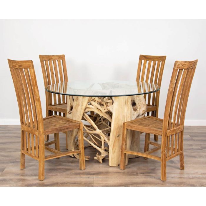 1.2m Java Root Circular Dining Table with 4 Santos Chairs - 4