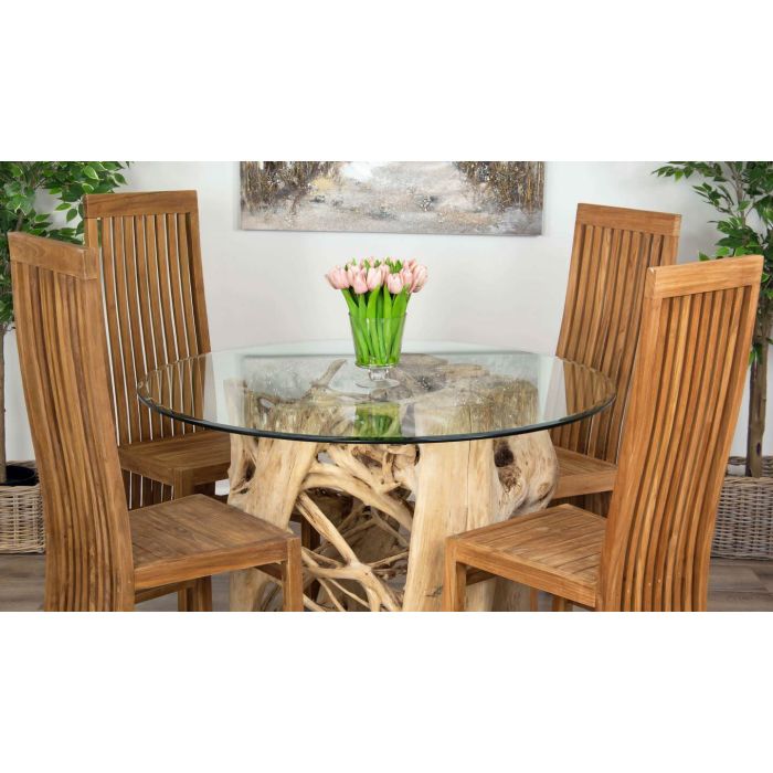 1.2 Java Root Circular Dining Table with 4 Vikka Chairs - 4