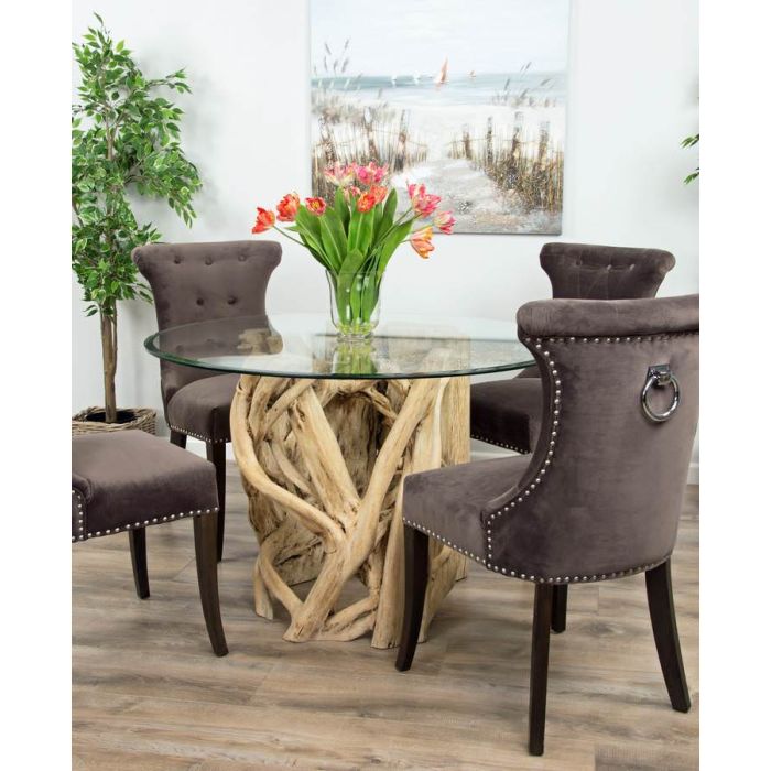 1.2m Java Root Circular Dining Table with 4 or 6 Velveteen Ring Back Dining Chairs  - 3