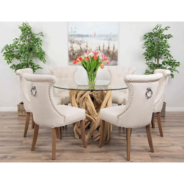 1.2m Java Root Circular Dining Table with 4 or 6 Natural Windsor Ring Back Dining Chairs  - 6