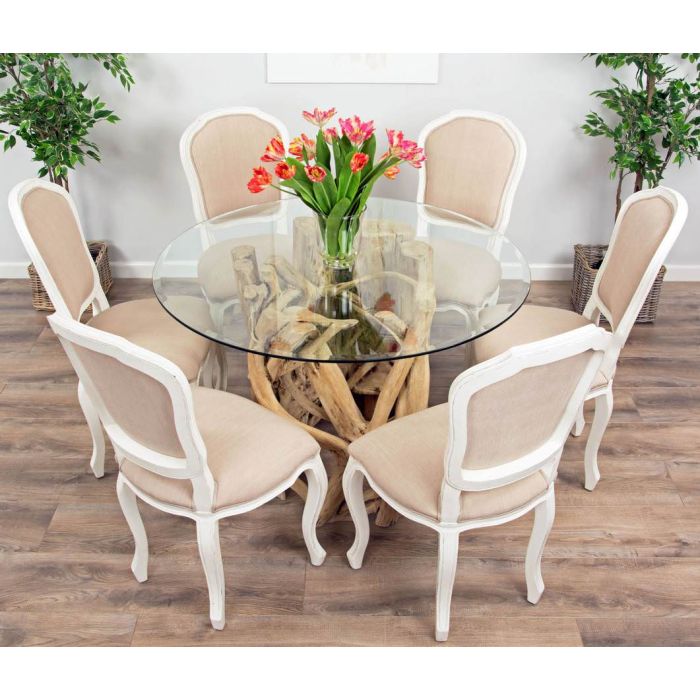 1.2m Java Root Circular Dining Table with 4 or 6 Paloma Chairs - 8