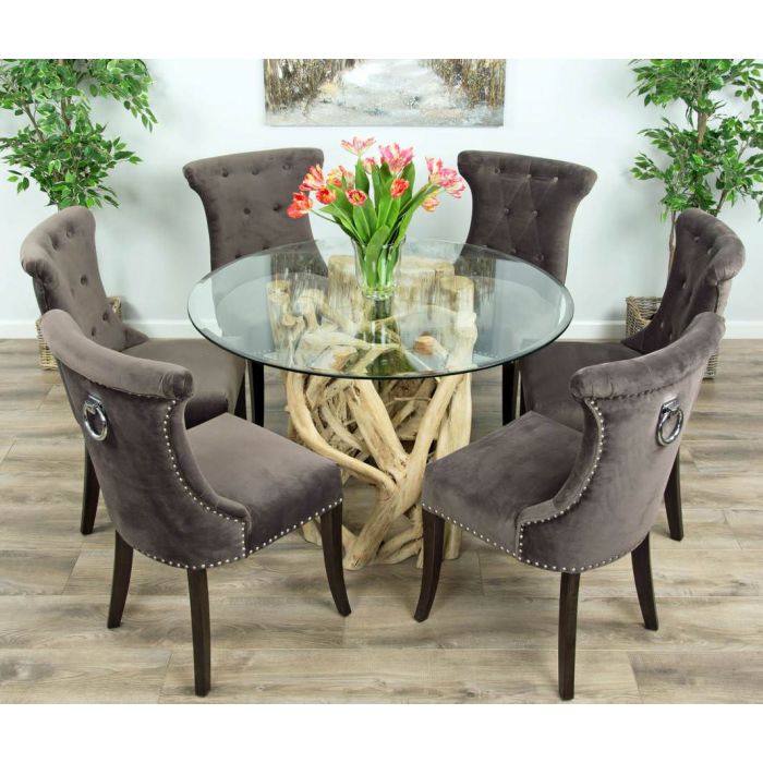 1.2m Java Root Circular Dining Table with 4 or 6 Velveteen Ring Back Dining Chairs  - 6