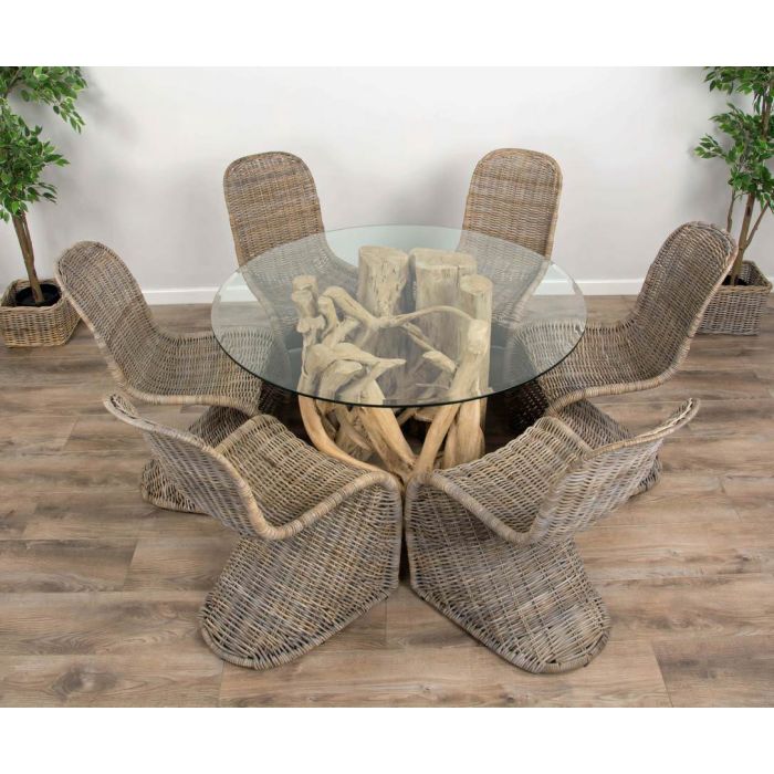 1.2m Java Root Circular Dining Table with 4 or 6 Stackable Zorro Chairs - 6
